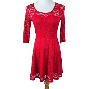 Material Girl Red Lace Scoop Neck Fit & Flare Dress Size Medium